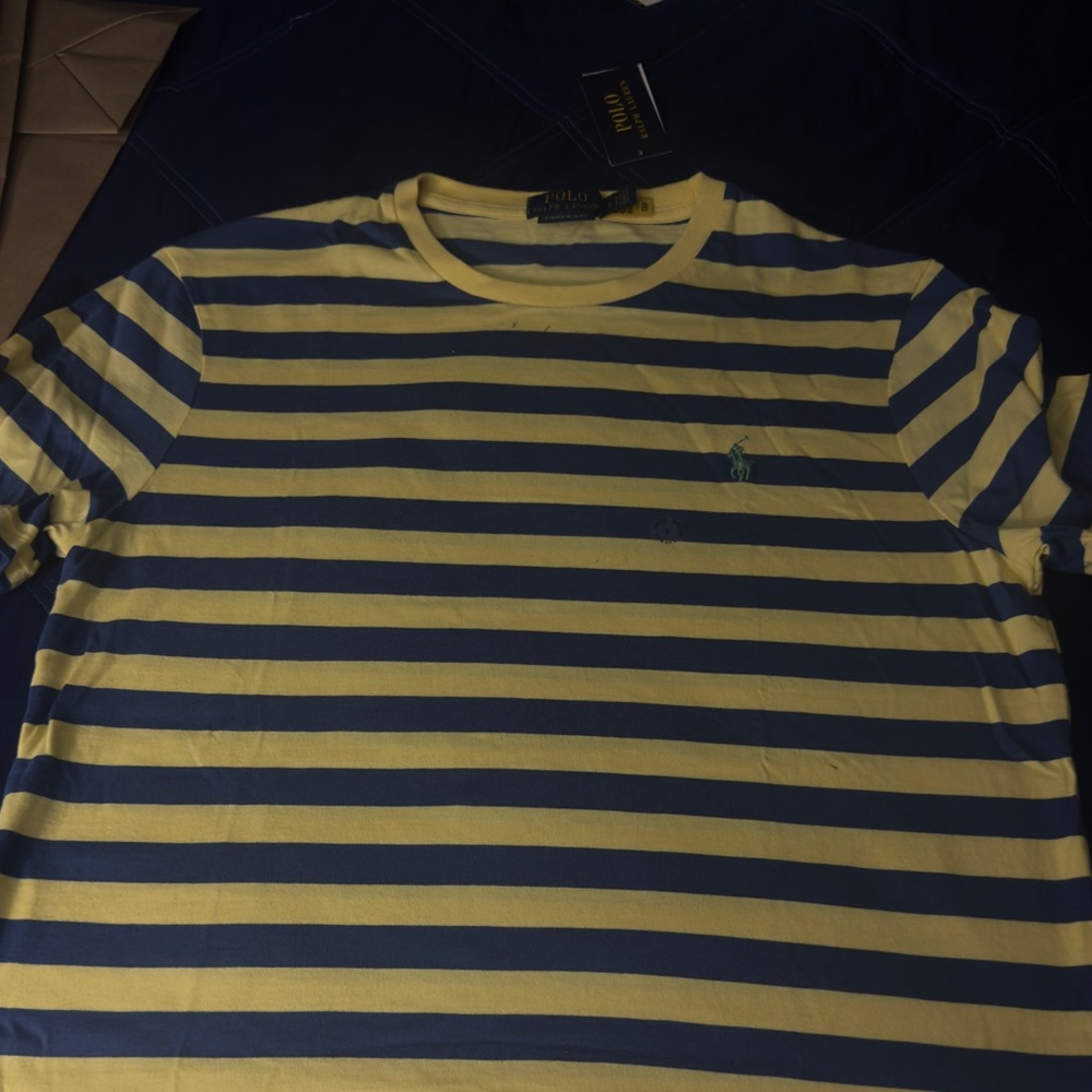 Ralph Lauren Men's Yellow and Blue Striped Shirt